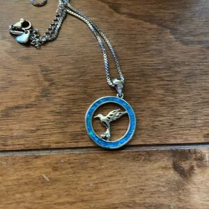 Silver and Blue Bird Pendant Necklace